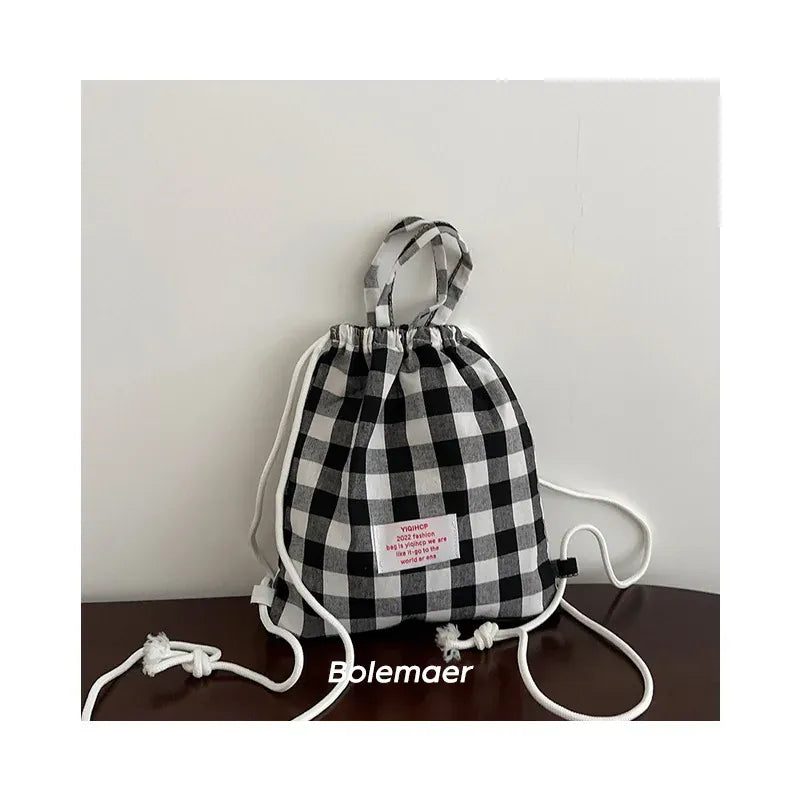 バックパック black plaid キッズバッグ 持ち手付きナップサックリュックバックパック鞄 4カラー【mh0007473】