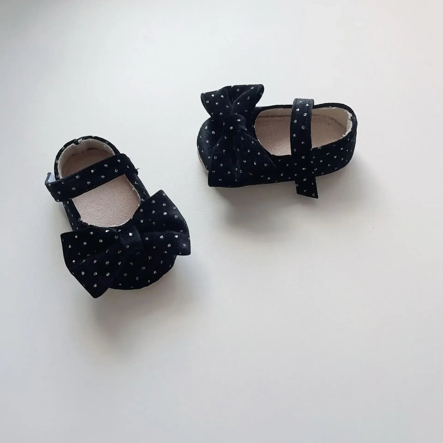 ベビー用靴 Black / S Inner 11cm / 取り寄せ(7〜35日) ベビーシューズ パフリボンベルベットフラットバレエシューズ ファーストシューズ 靴【mh0007251】