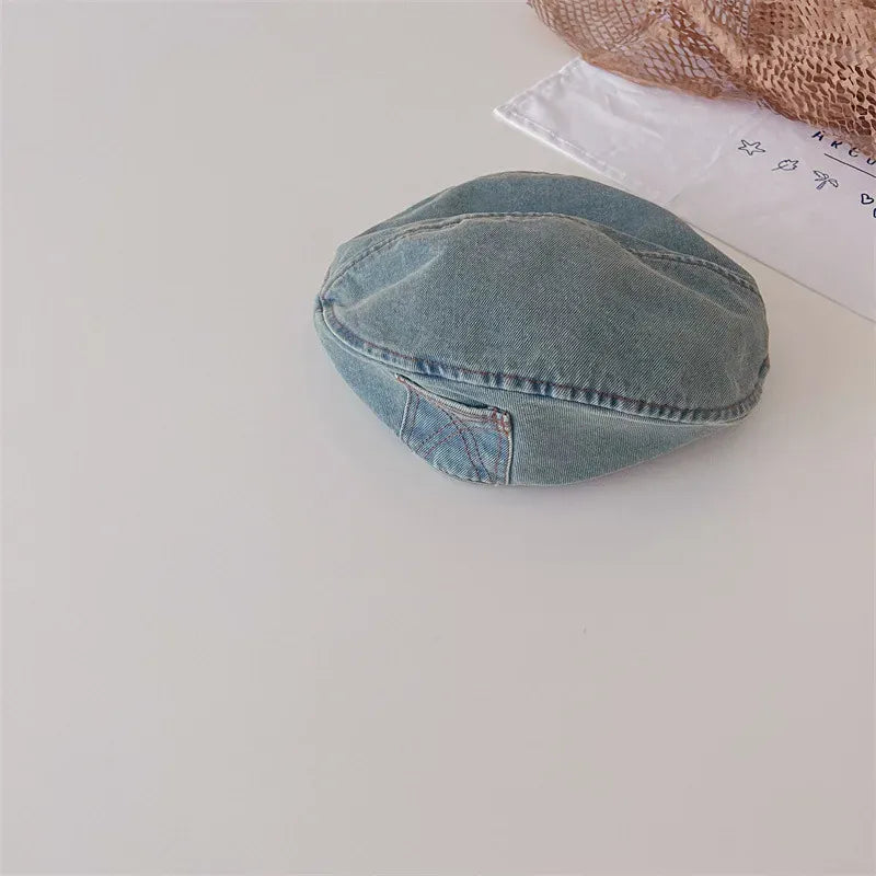ベビー用帽子 Blue / 52cm キッズ帽子 デニム ベレー帽 ハット 3カラー【mh0005397】