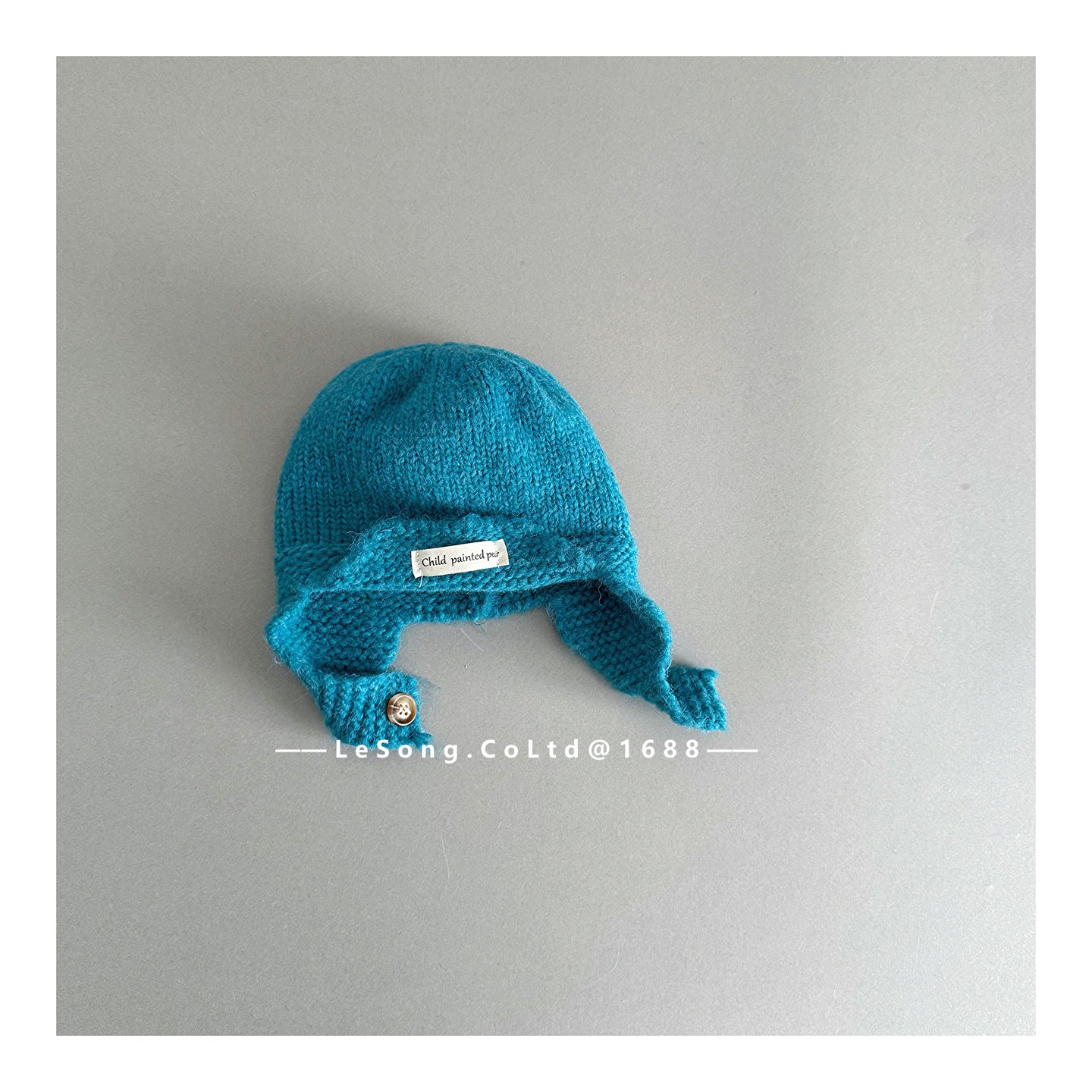 ベビー用帽子 Blue / One Size ベビー帽子 ニット ブリム 耳当て付き シンプル ニットキャップ【mh0011830】