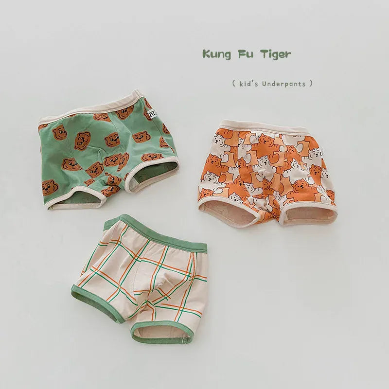 幼児用下着 boxer briefs / S キッズ下着3枚セット ボーイズパンツ アンダーウェア タイガー虎 ボクサー/ブリーフ【mh0004084】