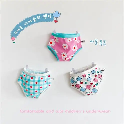 幼児用下着 briefs / S キッズ下着3枚セット ガールズパンツ アンダーウェア フラワー花柄チェック ボクサー/ブリーフ【mh0004081】