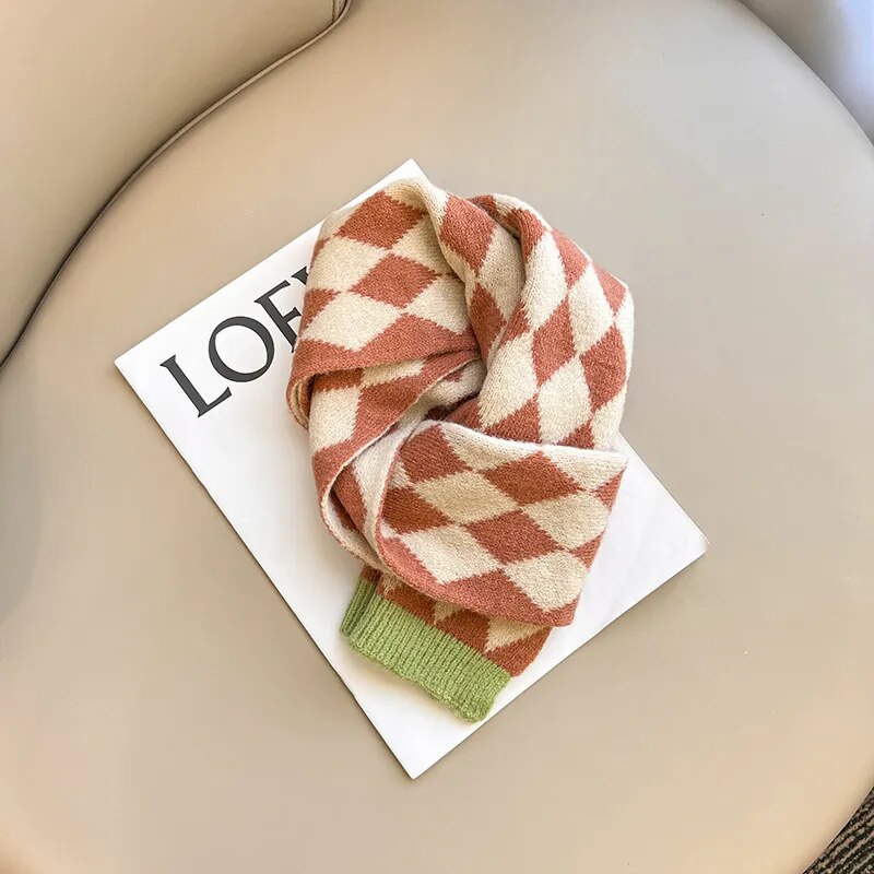 ネックウォーマー Caramel / 130x20cm キッズ ダイヤチェック ニット マフラー スカーフ【mh0003015】