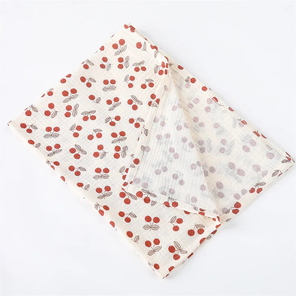 ベビーブランケット・タオル cherry / 80X65cm モスリン ベビー おくるみ ブランケット 寝具 綿 カバー ラップ コットン【mh0001604】