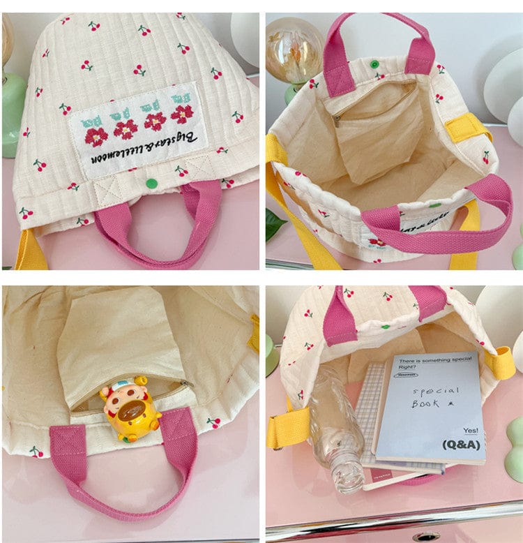 マザーズバッグ Cherry キルティング フラワー 刺繍 さくらんぼ トートバッグ メッセンジャー ママバッグ【mh0002117】