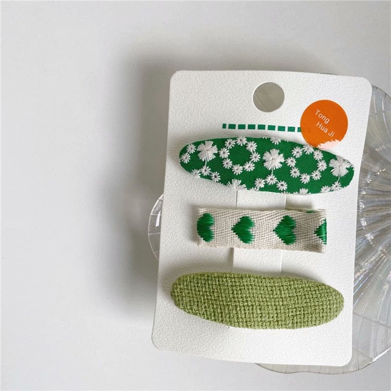 ヘアアクセサリー Green / One Size キッズ 刺繍 ステッチ フラワー ヘアピン ヘアアクセサリー 3個セット【mh0002111】