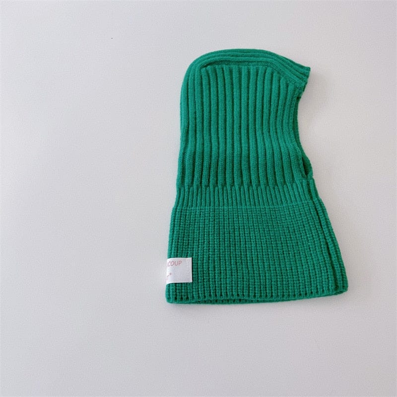 ベビー用帽子 green / One Size ベビー キッズ ニット フーディ スカーフ ボーダー 帽子 ネックウォーマー【mh0002796】