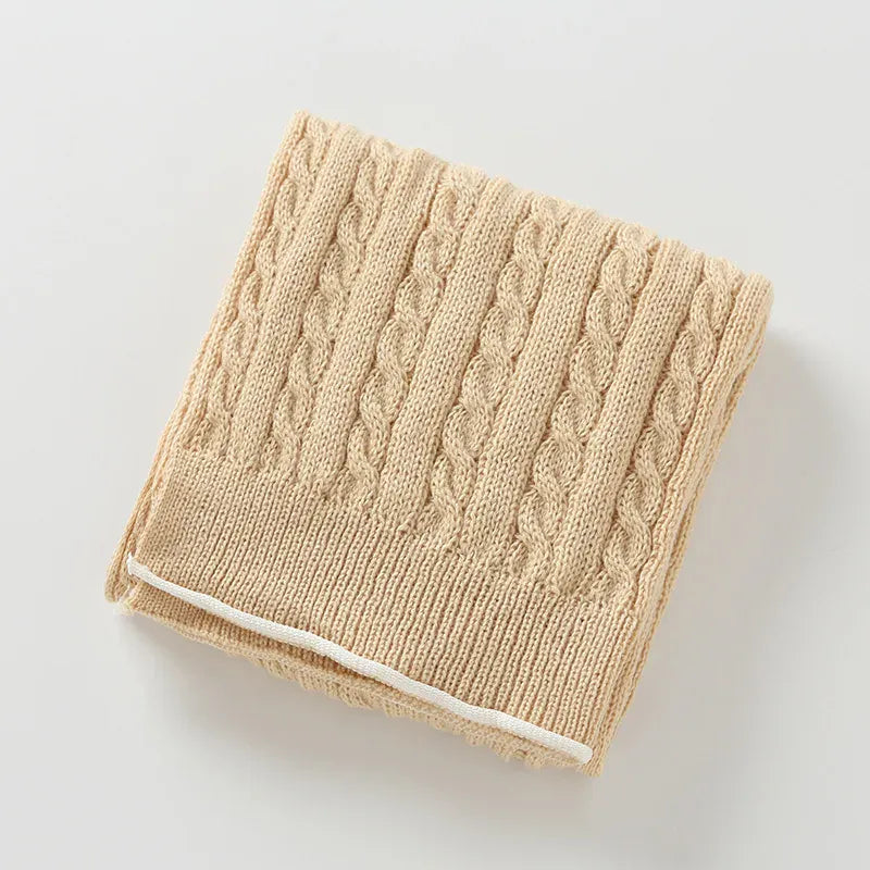 ベビーブランケット・タオル khaki / 93x55cm ベビーブランケット スワドル おくるみ アランニット ケーブル編み