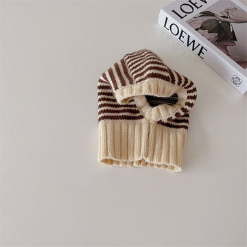 ベビー用帽子 M1805beige / One Size ベビー キッズ ニット フーディ スカーフ ボーダー 帽子 ネックウォーマー【mh0002796】