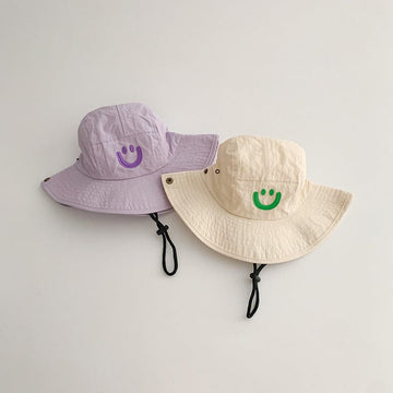 ベビー用帽子 キッズ帽子 サマーハット サファリハット フィッシャーマンハット スマイル刺繍ワンポイント【mh0005872】