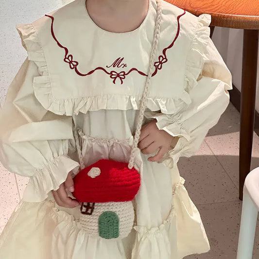 メッセンジャーバッグ キッズバッグ ニットポシェット きのこハウス家デザインメッセンジャーバッグ 鞄【mh0007713】