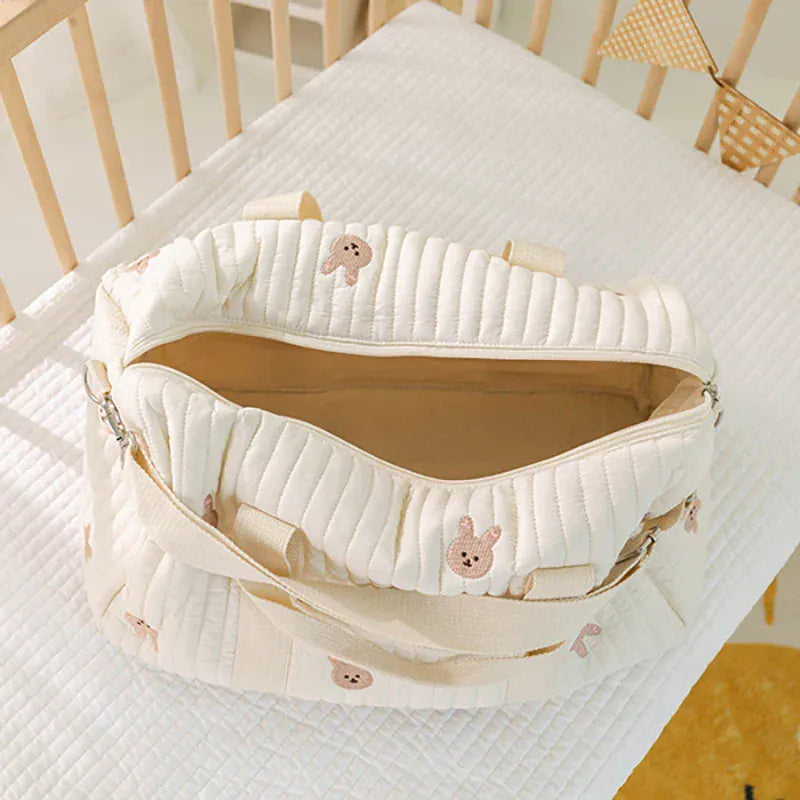 マザーズバッグ マザーズバッグ うさぎ/ベアくま/オリーブ刺繍キルティングボストンバッグ ままバッグ 鞄【mh0007720】