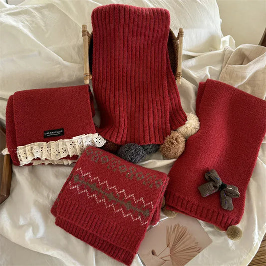 ネックウォーマー キッズマフラー リボンフリルレッドネックウォーマースカーフ【mh0008196】