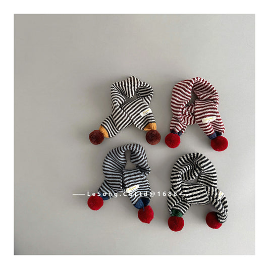 ネックウォーマー キッズマフラー ボーダー ニット ぽんぽん ネックウォーマー【mh0011805】