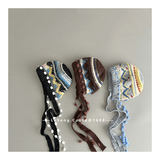 ベビー用帽子 キッズ帽子 ニット タッセル フェアアイル ニットキャップ【mh0011807】