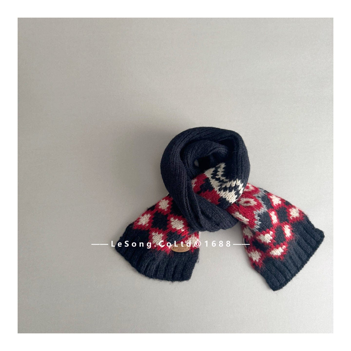 ネックウォーマー Navy / One Size キッズ マフラー ニット 幾何学柄 ノルディック 韓国風 防寒【mh0011592】