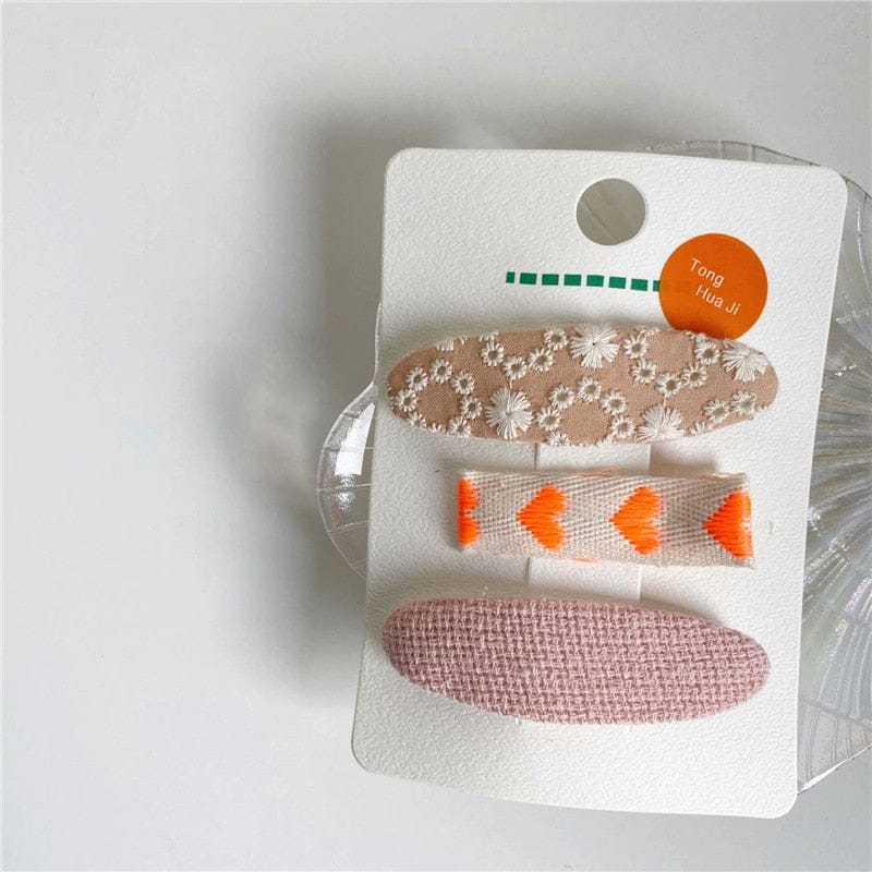ヘアアクセサリー Pink / One Size キッズ 刺繍 ステッチ フラワー ヘアピン ヘアアクセサリー 3個セット【mh0002111】