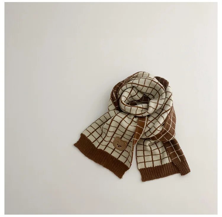 ネックウォーマー plaid / 115x18cm キッズ ニット くま ベア ボーダー チェック マフラー スカーフ【mh0003049】