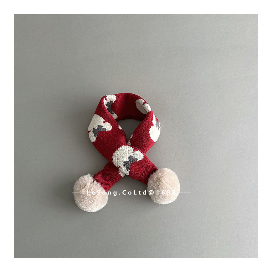 ネックウォーマー Red / One Size キッズマフラー ニット リボン/いちご ぽんぽん ネックウォーマー【mh0011808】