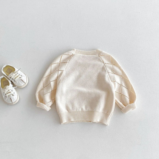 ニット・セーター キッズトップス ニットセーター レースニット ダイヤチェック アプリコット