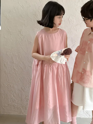 ノースリーブワンピース キッズトップス/パンツ/ワンピース ボーイズ半袖シャツ/パンツ/ガールズノースリーブワンピース ピンク リンクコーデ 兄弟姉妹 お揃いコーデ