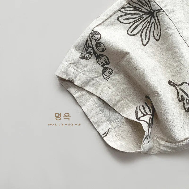 ハーフパンツ・ショートパンツ キッズパンツ ショートパンツ 薄手 マッシュルームリーフ ボタニカルプリント