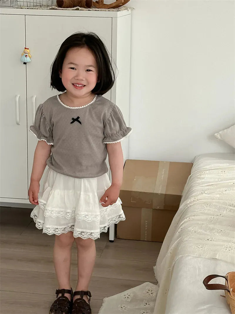 スカート キッズスカート レースフリルティアードスカート プリンセス ケーキスカート ホワイト