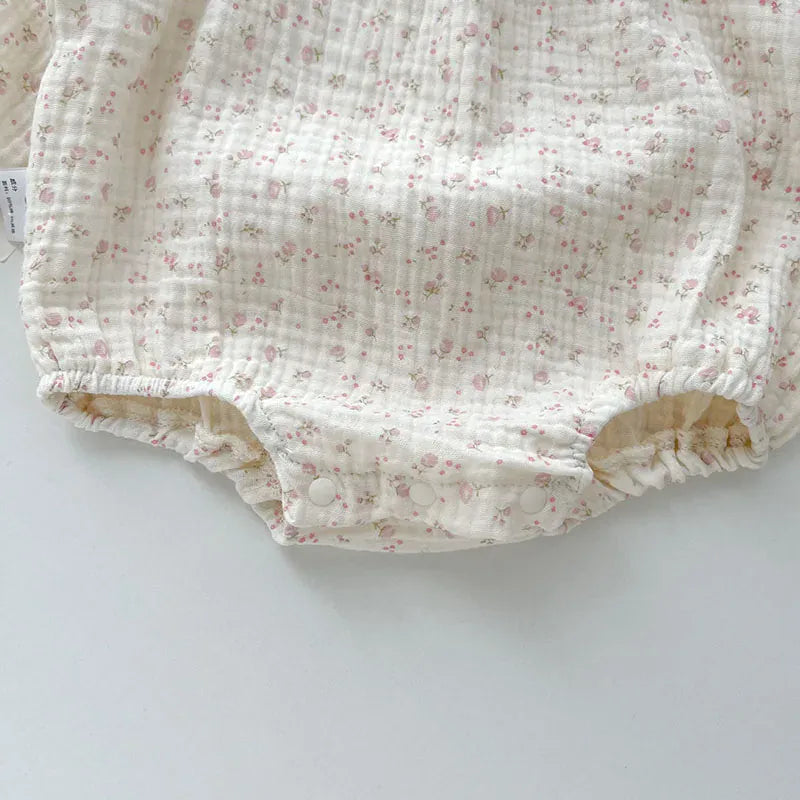 長袖ロンパース ベビーロンパース 長袖ボディスーツ フラワー小花柄プリント