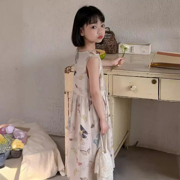 ノースリーブワンピース キッズワンピース ノースリーブワンピース 蝶バタフライプリント サマードレス