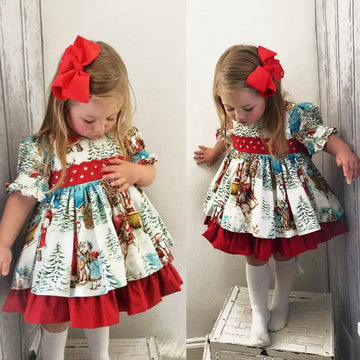 半袖ワンピース キッズワンピース クリスマスドレス ダブルレイヤースカート 半袖リボンワンピース ガールズ 女の子 子供服