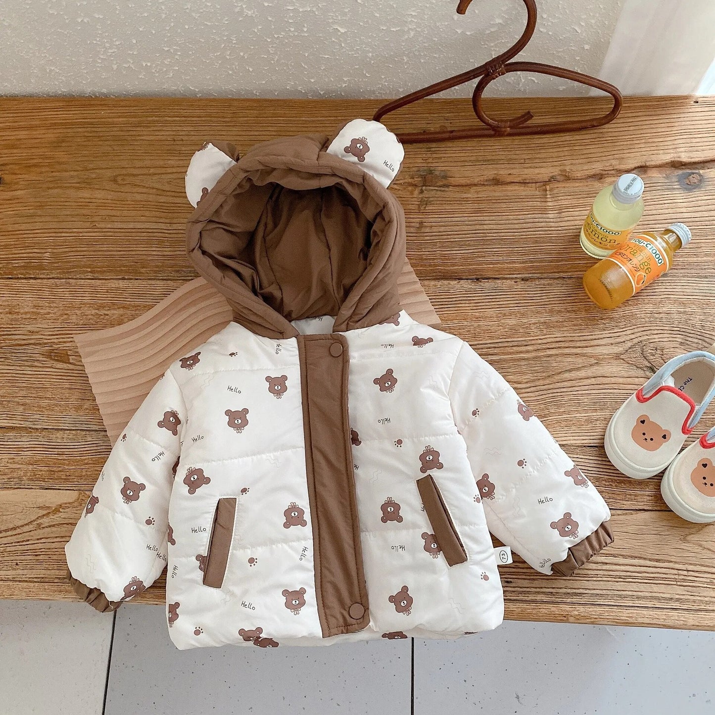 ショートコート・ジャケット・ジャンパー キッズ ショートジャケット アウター コート くま耳フーディ フード付き ベージュ ブラウン ユニセックス 男の子 女の子 子供服