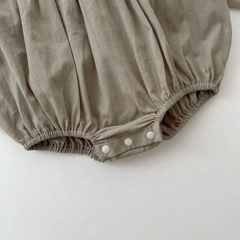 長袖ロンパース ベビー 長袖ロンパース フラワー 花柄 刺繍 フリル スタンドカラー グレーグリーン ガールズ 女の子 子供服