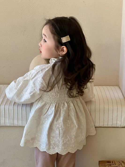 長袖シャツ・ブラウス キッズ レース 刺繍 長袖 ランタンスリーブ チュニック ブラウス トップス ガールズ