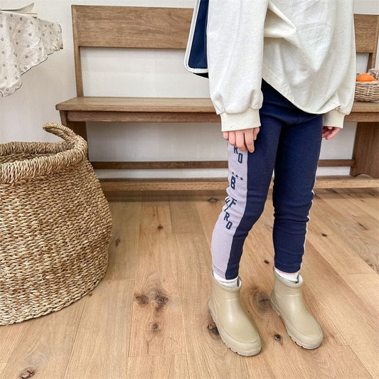 レギンスパンツ キッズ レターロゴ プリント サイドライン パッチワーク レギンスパンツ ボーイズ