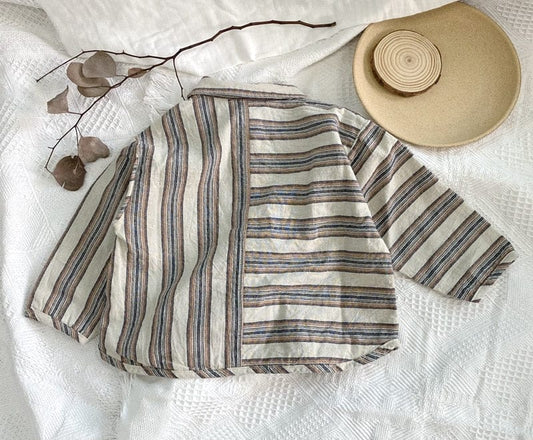 長袖シャツ・ブラウス キッズ パッチワーク ボーダー ストライプ 長袖 シャツ トップス