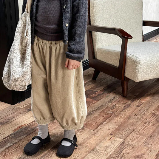 ロングパンツ・スウェットパンツ キッズパンツ コーデュロイ裾レースバルーンパンツ 2カラー