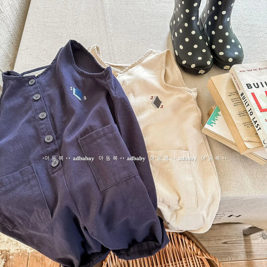 ノースリーブジャンプスーツ キッズジャンプスーツ ダイヤ刺繍ワンポイントノースリーブオーバーオール 2カラー