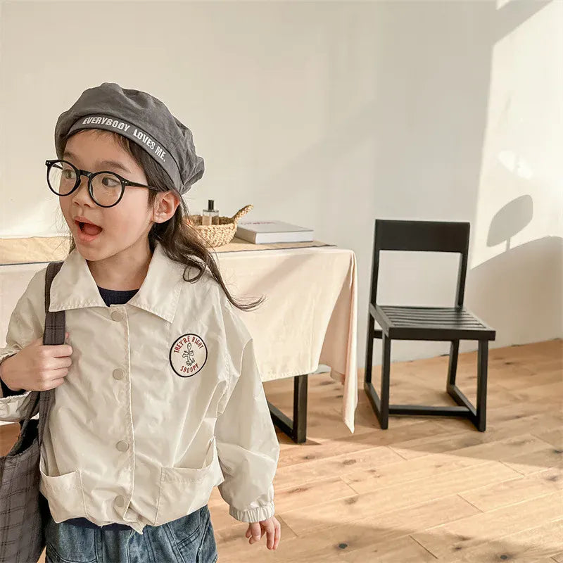 ショートコート・ジャケット・ジャンパー キッズアウター バックレターロゴプリントウィンドブレーカージャケット カラフルパッチワークジャンパー 2カラー