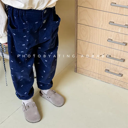 ロングパンツ・スウェットパンツ キッズパンツ ルーズロングパンツ リボンプリント 2カラー