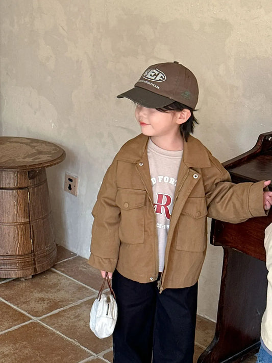 ショートコート・ジャケット・ジャンパー キッズアウター 襟付きジャケット レトロコート 2カラー