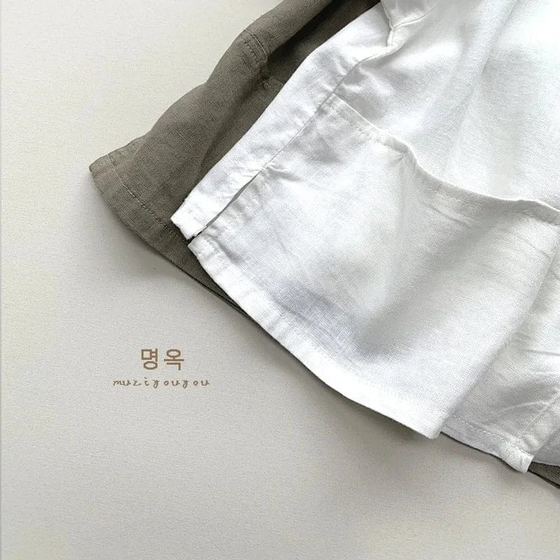 半袖シャツ・ブラウス キッズトップス 半袖シャツ ブラウス コットンリネン 2カラー