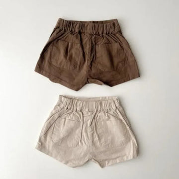 ラップ風キッズショートパンツ 2色(茶とグレー)、ウエストゴム