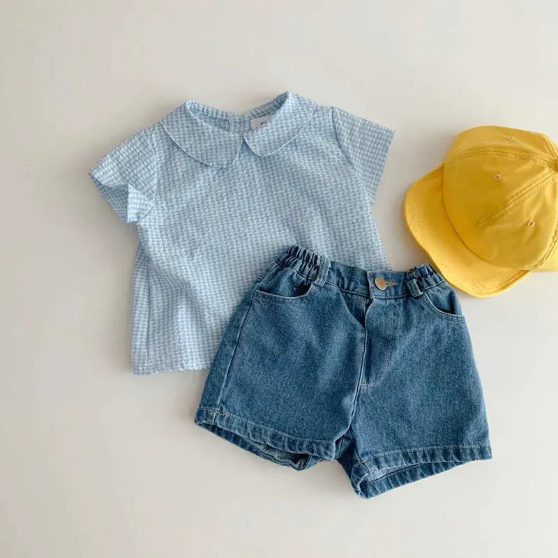 半袖シャツ・ブラウス ベビートップス 半袖丸襟ブラウス 2カラー