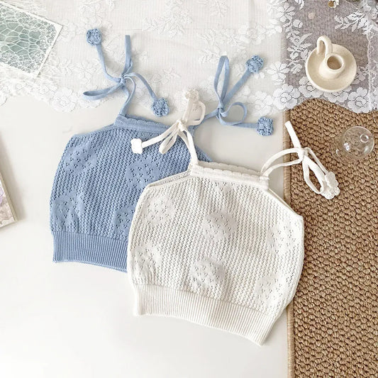 タンクトップ・キャミソール・ノースリーブトップス ベビーキッズトップス レースニット キャミソールトップス 2カラー