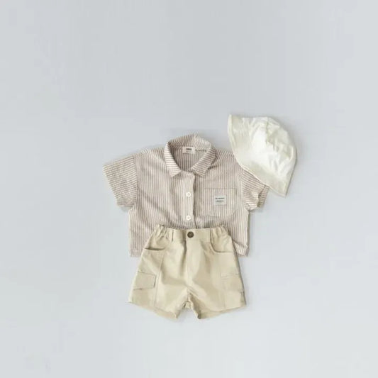 半袖シャツ・ブラウス ベビートップス/パンツ 半袖ストライプシャツ/ポケットカーゴショートパンツ 2カラー