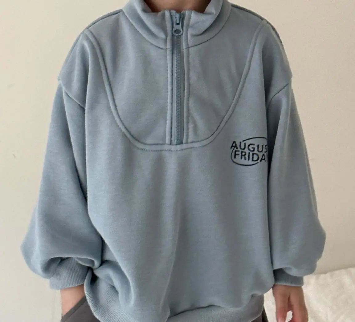 トレーナー・フーディ キッズトップス ハーフジップ スウェットシャツ レターロゴ刺繍 2カラー