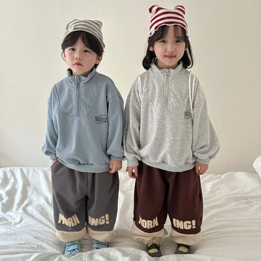 トレーナー・フーディ キッズトップス ハーフジップ スウェットシャツ レターロゴ刺繍 2カラー