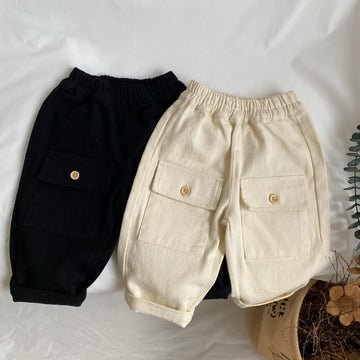 ロングパンツ・スウェットパンツ キッズパンツ ルーズ ボタン ポケット アクセント ロングパンツ 2カラー