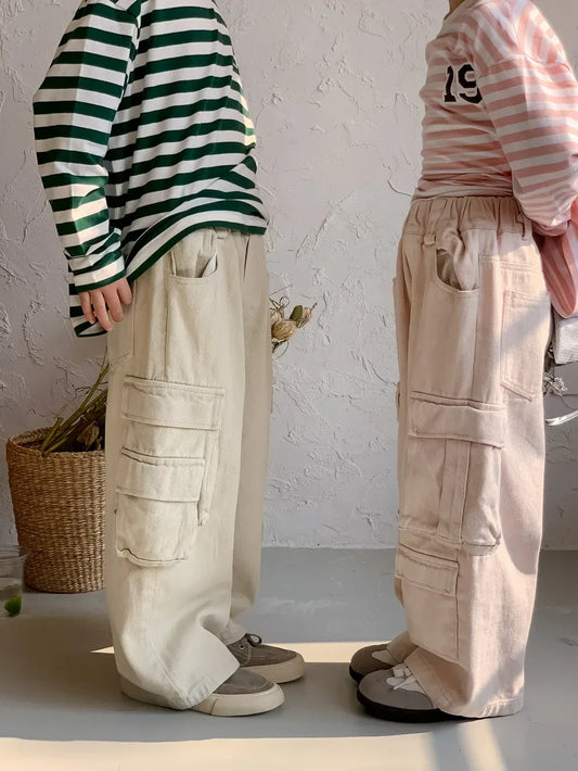 ロングパンツ・スウェットパンツ キッズパンツ コットンブレンド カーゴパンツ ルーズ ペインターパンツ ロングパンツ ベージュ/ピンク/2カラー