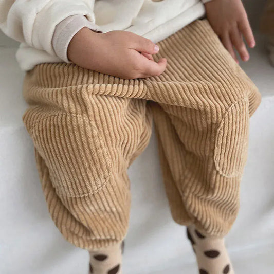 ロングパンツ・スウェットパンツ キッズパンツ コーデュロイ 膝パッチ ルーズパンツ ロングパンツ ベージュ ブラウン 2カラー